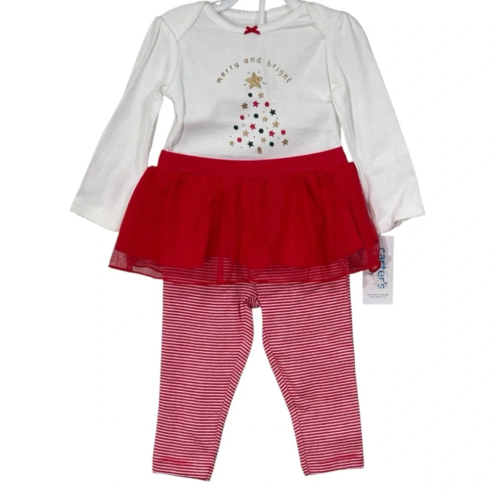 Carter’s Baby Girl Christmas Merry & Bright Two Piece Set Size 9 months NWT